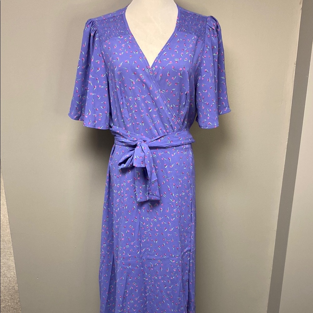 BloomChic Blue Flutter Sleeve Midi Dress for Weddings